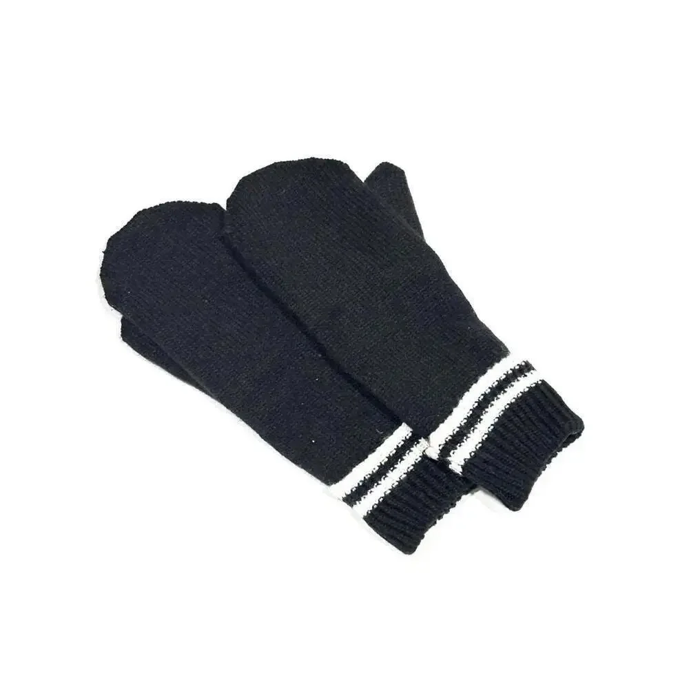 NEW Gertex Womens Knit Mittens Black and White Stipe Soft Lining Warm One Size